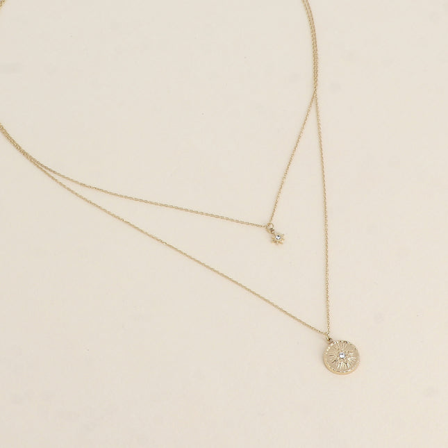 Necklace - 2 strands, North Star pendants with cubic zirconia and hammered star medallion