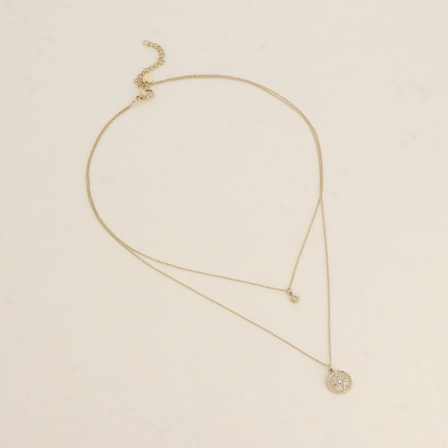 Necklace - 2 strands, North Star pendants with cubic zirconia and hammered star medallion