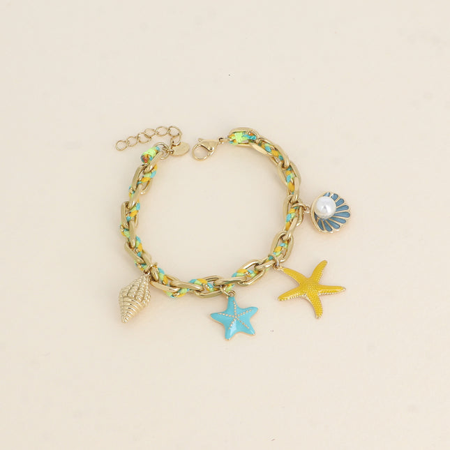 Bracelet - pampilles marins (coquillages, étoiles de mer) en émail