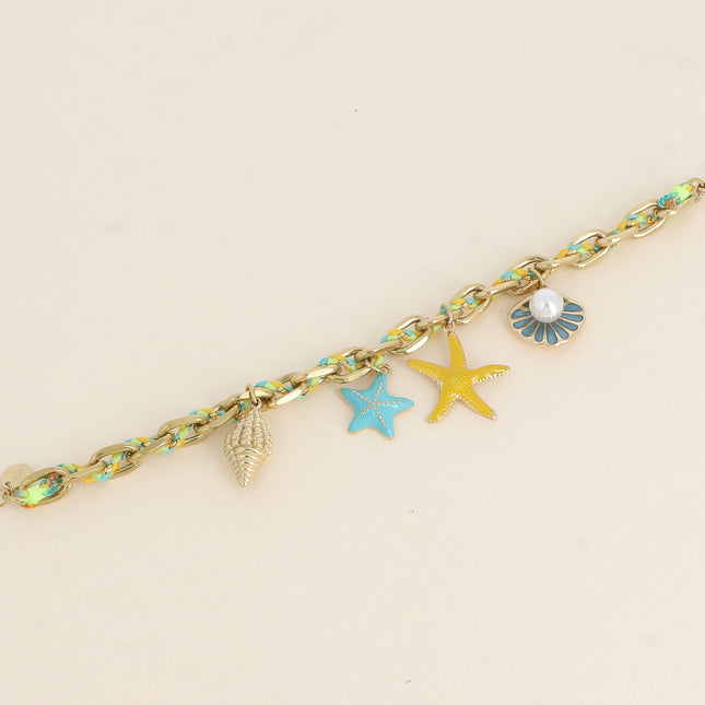 Bracelet - pampilles marins (coquillages, étoiles de mer) en émail