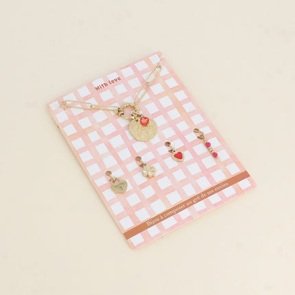 Cartelette WITH LOVE Collier et 6 pendentifs (pièce zébrée avec arbre de vie gravé et résine triangulaire)