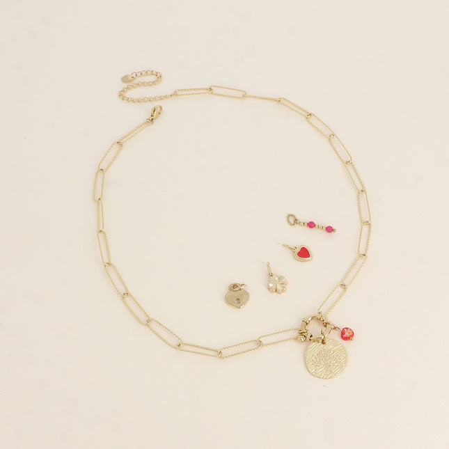 Cartelette WITH LOVE Collier et 6 pendentifs (pièce zébrée avec arbre de vie gravé et résine triangulaire)
