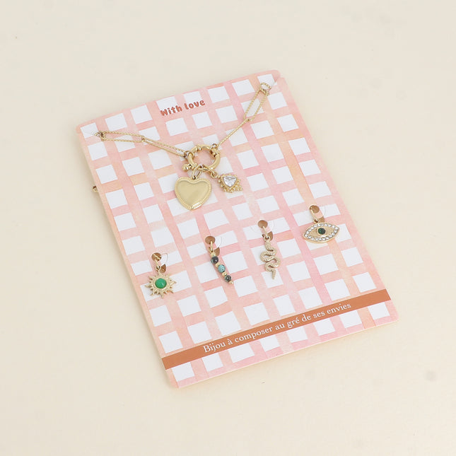Cartelette WITH LOVE Collier et 6 pendentifs (coeur et cristal triangulaire)