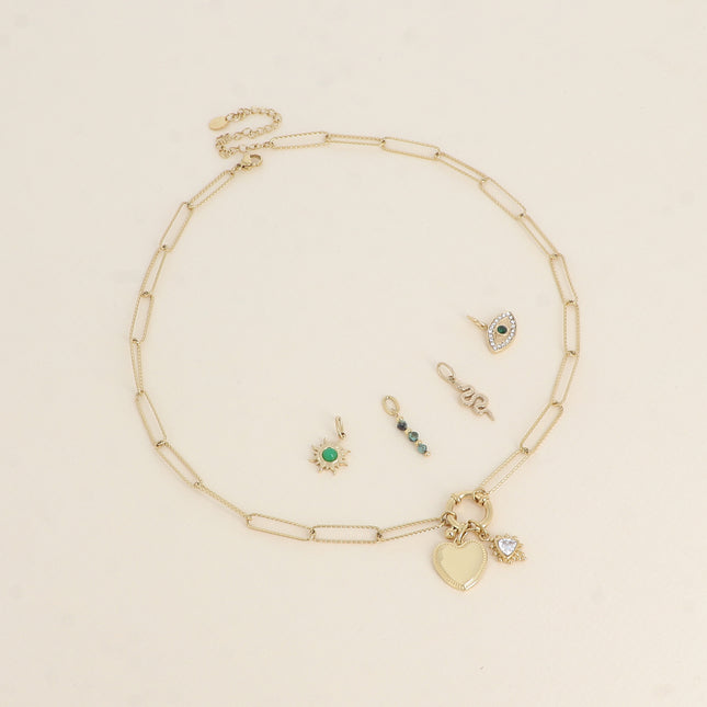 Cartelette WITH LOVE Collier et 6 pendentifs (coeur et cristal triangulaire)