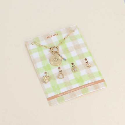 Cartelette WITH LOVE Collier et 6 pendentifs (médaillon éclipse, lune et soleil et pierres naturelles)