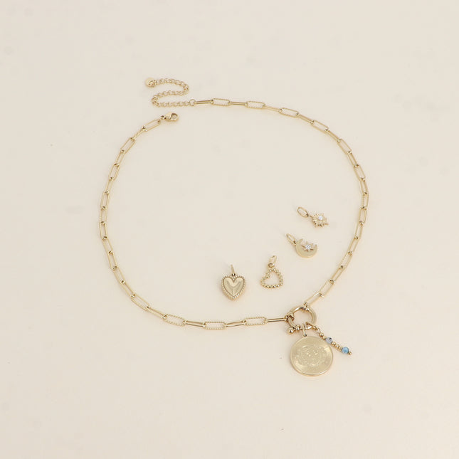 Cartelette WITH LOVE Collier et 6 pendentifs (médaillon éclipse, lune et soleil et pierres naturelles)