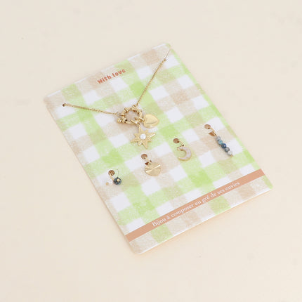 Cartelette WITH LOVE Collier et 6 pendentifs (pièce zébrée avec arbre de vie gravé et résine triangulaire)