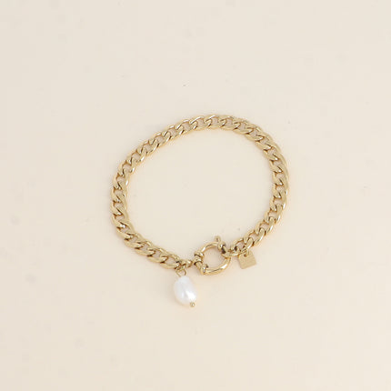 Bracelet - maille gourmette, fermoir bouée, perle d'eau douce