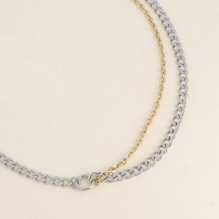 Collier - 2 rangs, anneau avec maille gourmette et forçat