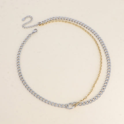 Collier - 2 rangs, anneau avec maille gourmette et forçat