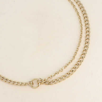 Collier - 2 rangs, anneau avec maille gourmette et forçat