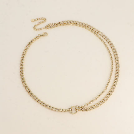 Collier - 2 rangs, anneau avec maille gourmette et forçat