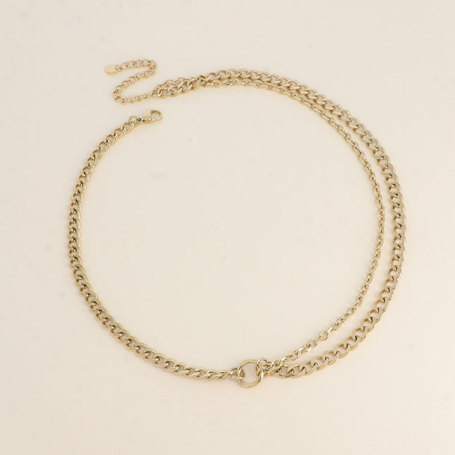 Necklace - 2 strands, ring with curb chain and cable