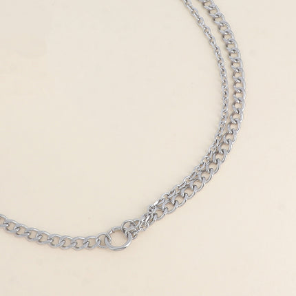 Collier - 2 rangs, anneau avec maille gourmette et forçat