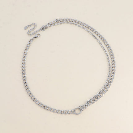 Collier - 2 rangs, anneau avec maille gourmette et forçat