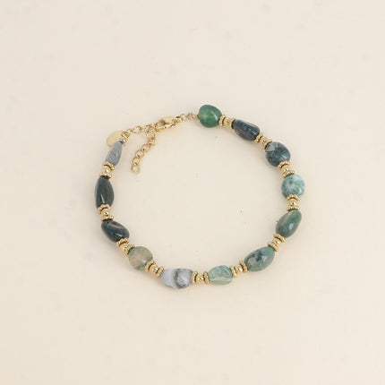 Bracelet sur câble Isaline - perles en acier et pierres naturelles