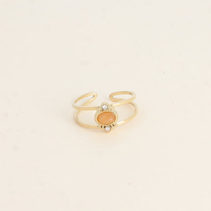 Bague Cléo - 2 anneaux, oxydes de zirconium et pierre naturelle ovale
