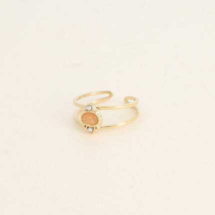 Bague Cléo - 2 anneaux, oxydes de zirconium et pierre naturelle ovale