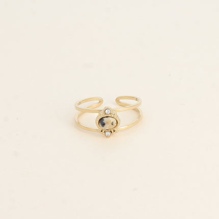 Bague Cléo - 2 anneaux, oxydes de zirconium et pierre naturelle ovale