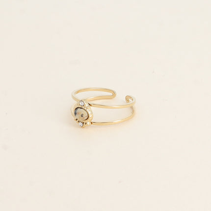 Bague Cléo - 2 anneaux, oxydes de zirconium et pierre naturelle ovale