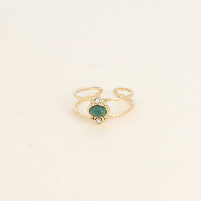 Cléo Ring - 2 bands, cubic zirconia and oval natural stone