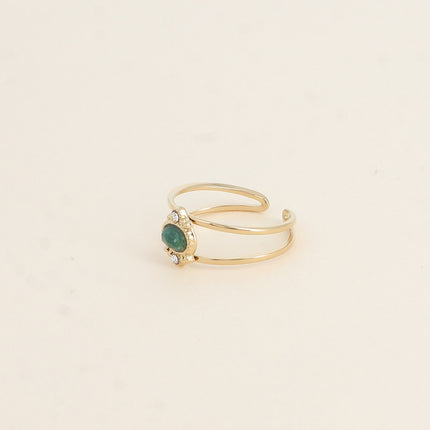 Bague Cléo - 2 anneaux, oxydes de zirconium et pierre naturelle ovale