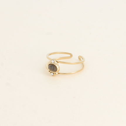 Bague Cléo - 2 anneaux, oxydes de zirconium et pierre naturelle ovale