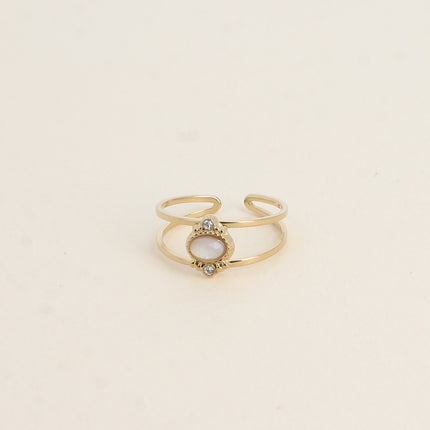 Bague Cléo - 2 anneaux, oxydes de zirconium et pierre naturelle ovale