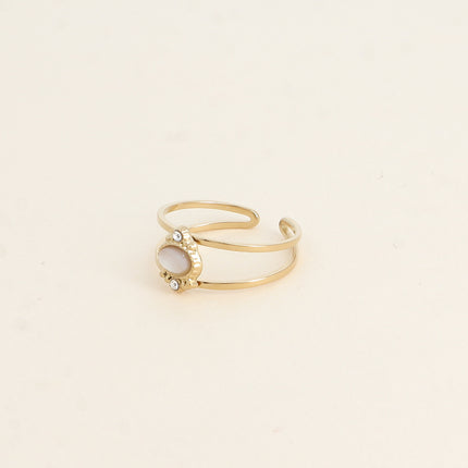 Bague Cléo - 2 anneaux, oxydes de zirconium et pierre naturelle ovale