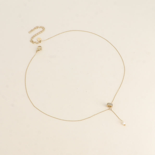 Y-shaped necklace - crystal ring, freshwater pearl