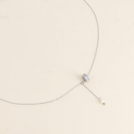 Collier Y - anneau de cristaux, perle d'eau douce