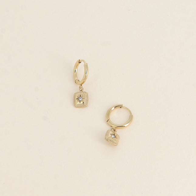Mini créoles - pendentif carré avec étoile et oxyde de zirconium