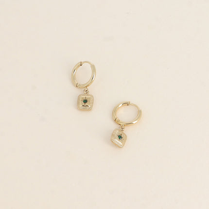Mini hoop earrings - square pendant with star and cubic zirconia