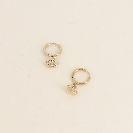 Mini hoop earrings - eye pendant and cubic zirconia