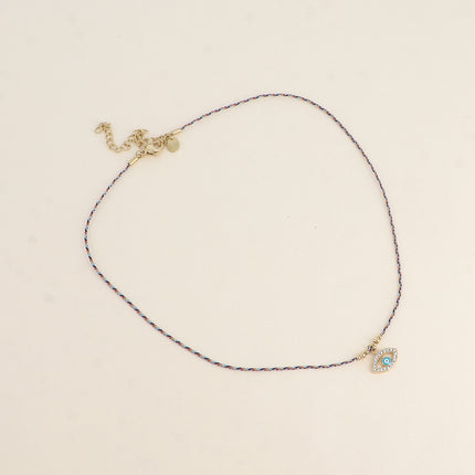 Collier sur cordon - oeil émaillé et oxydes de zirconium