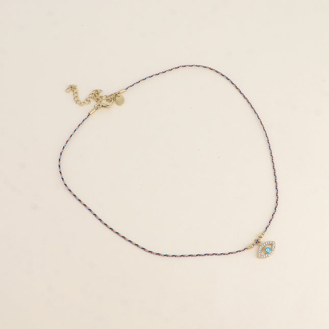 Collier sur cordon - oeil émaillé et oxydes de zirconium