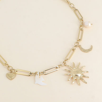 Collier Luzia - breloques (coeurs, soleil, oiseau), pierres naturelles