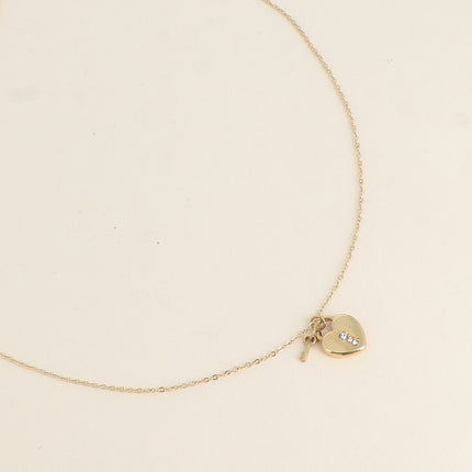 Collier - cadenas coeur et oxyde de zirconium, petite clef coeur