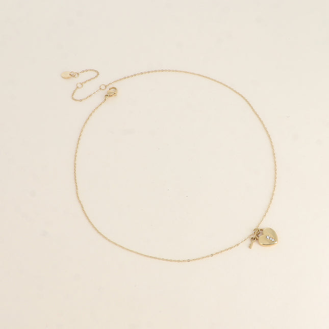 Collier - cadenas coeur et oxyde de zirconium, petite clef coeur