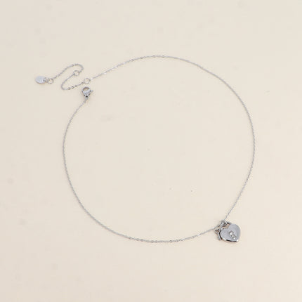 Collier - cadenas coeur et oxyde de zirconium, petite clef coeur
