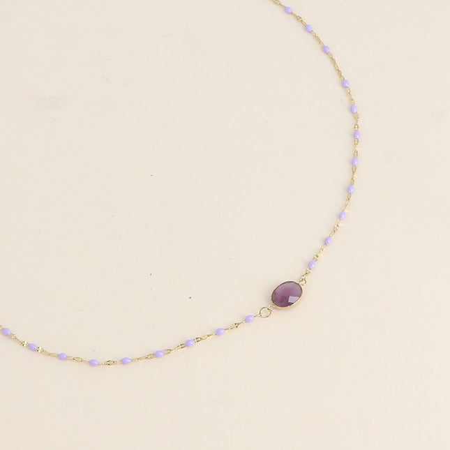 Noelynn Necklace - enameled chain, coffee bean link, oval natural stone
