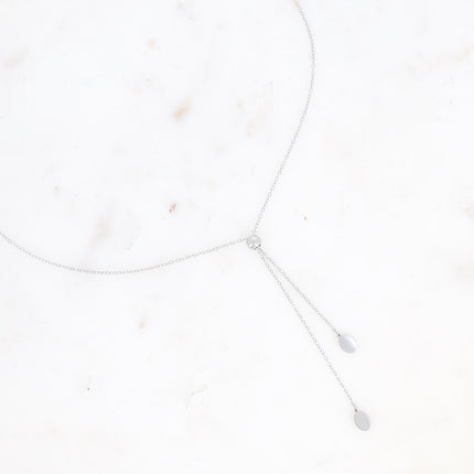 Collier Colette Y type cravate - boule coulissante, pampilles ovales plates