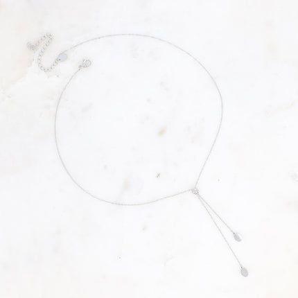 Collier Colette Y type cravate - boule coulissante, pampilles ovales plates