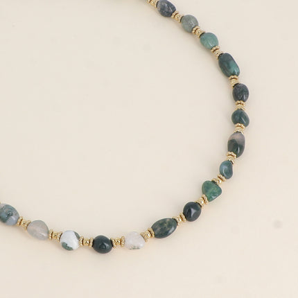 Collier sur câble Isaline - perles en acier et pierres naturelles