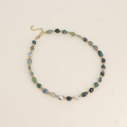 Collier sur câble Isaline - perles en acier et pierres naturelles