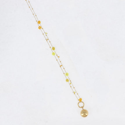 Necklace - 7 beaded flowers and BOLA charm - With bola box