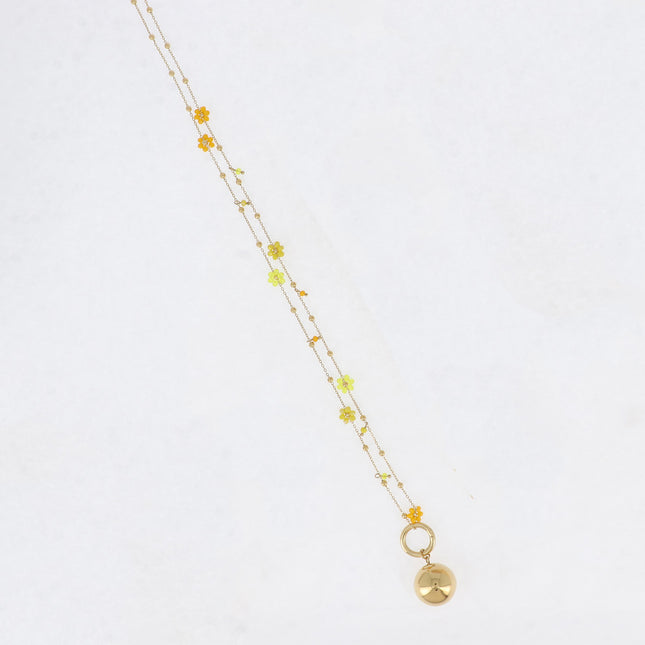 Necklace - 7 beaded flowers and BOLA charm - With bola box
