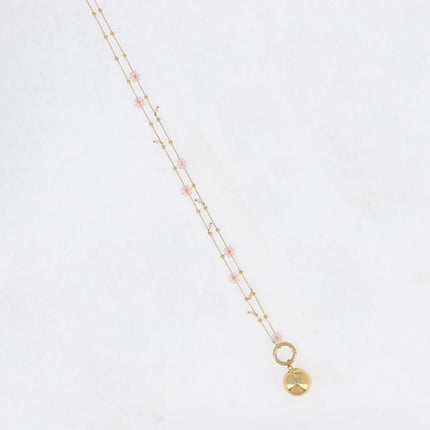 Necklace - 7 beaded flowers and BOLA charm - With bola box