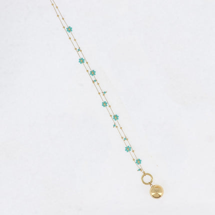 Necklace - 7 beaded flowers and BOLA charm - With bola box