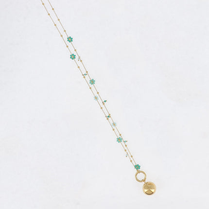 Necklace - 7 beaded flowers and BOLA charm - With bola box